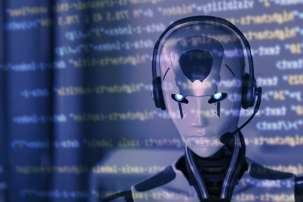 Ai robot checking code on the computer screen